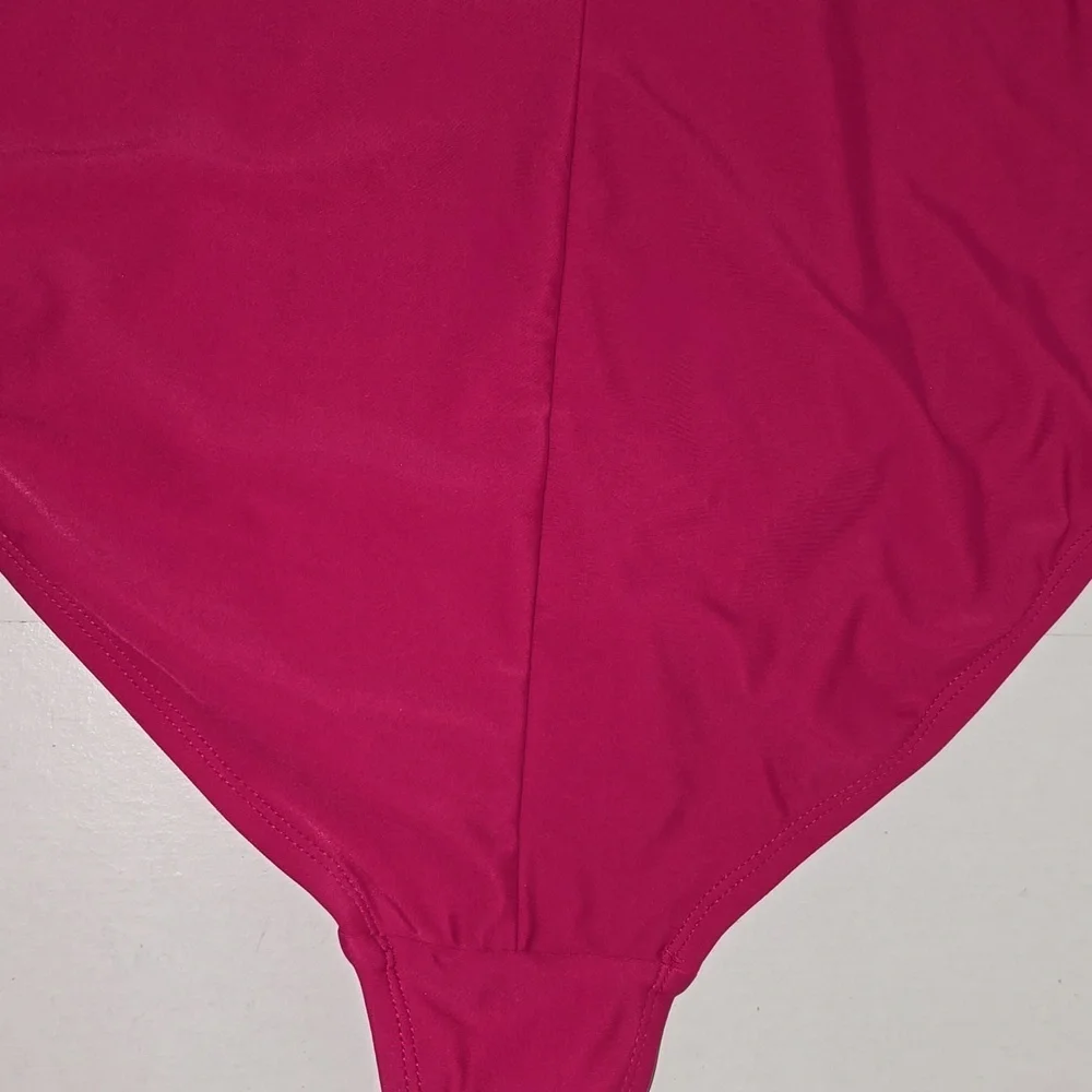 Kona Sol One Piece Swimsuit Ruffle One Shoulder Full Coverage Seat Hot Pink - Picture 13 of 15